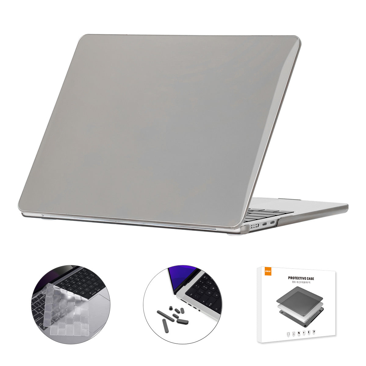 Crystal Laptop Cover for MacBook Air 13 inch (2022)(A2681)(US Version) Protective Case + Slim TPU Keyboard Film + Anti-dust Plugs - Grey Crystal Laptop Cover for MacBook Air 13 inch (2022)(A2681)(US Version) Protective Case + Slim TPU Keyboard Film + Anti-dust Plugs - Grey